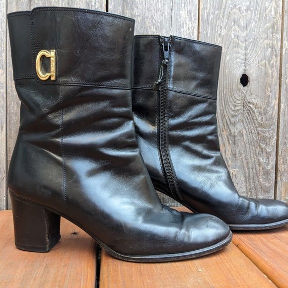 Salvatore Ferragamo Black Leather Boots, Mid-Calf, Size 4.5 - Picture 1 of 10